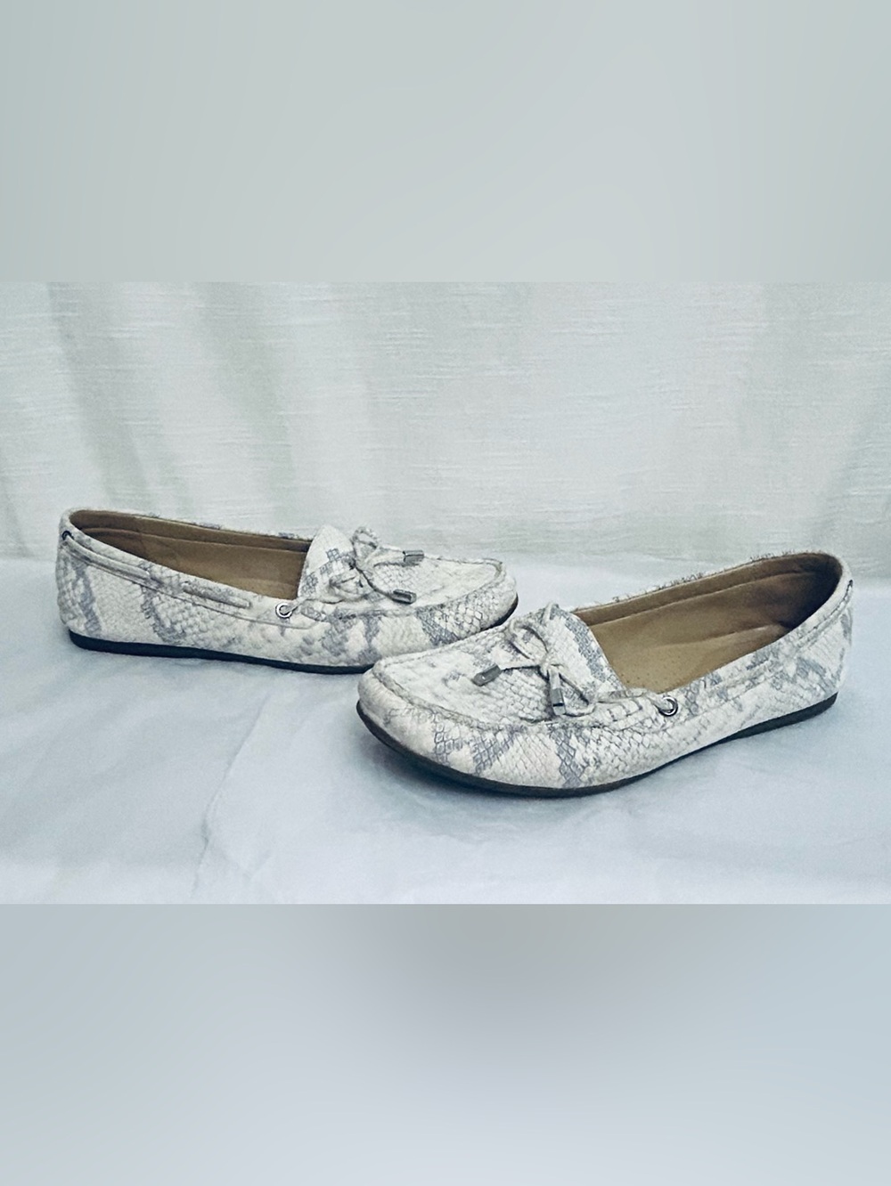 Michael Kors White Snake-Print Leather Moccasins